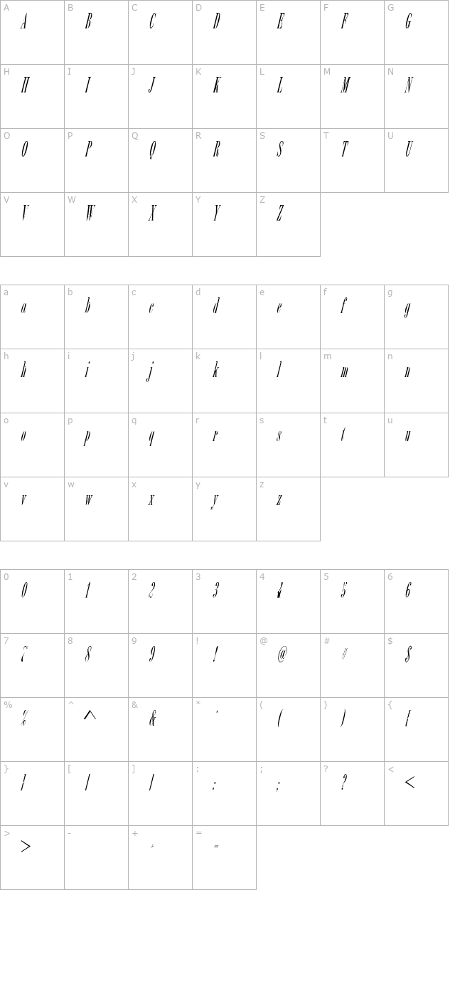 bordeaux-icg-italic character map