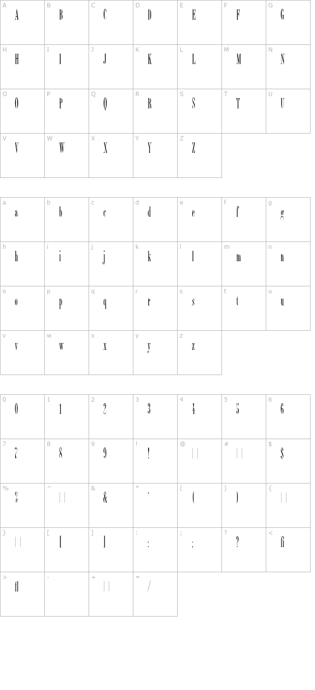 Bordeaux Roman LET Plain1.0 character map