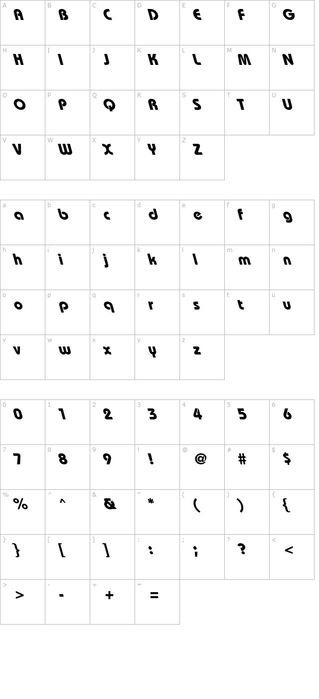 bordeauxbackslant-bold character map