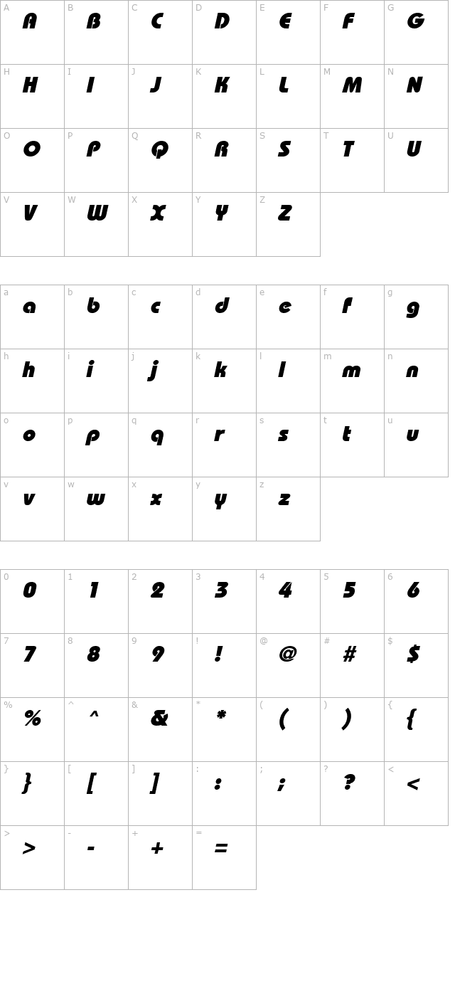 BordeauxBlack Italic character map