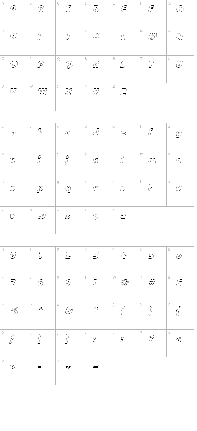 bordeauxblackoutline-italic character map