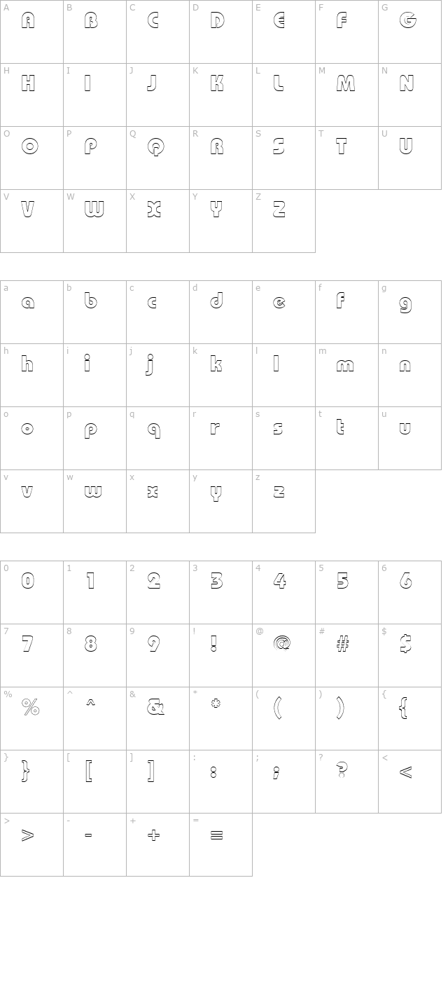 BordeauxBlackOutline Regular character map