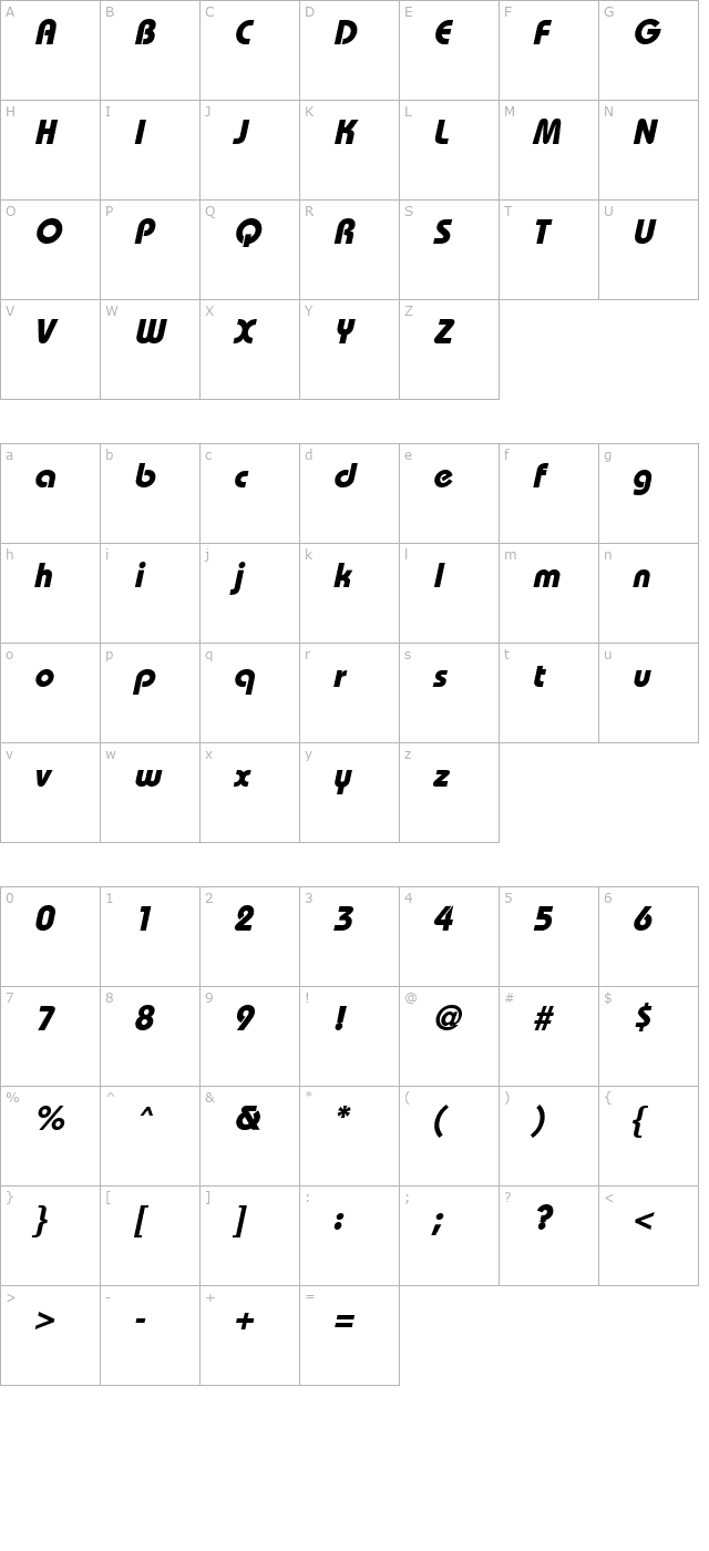 bordeauxheavy-italic character map