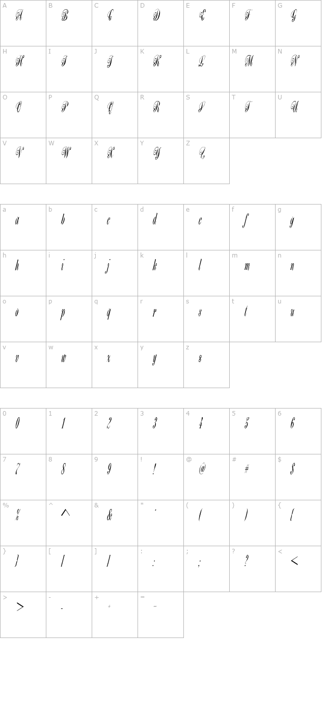 BordeauxICG-Script character map