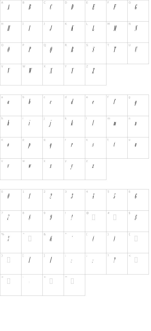 BordeauxItalicPlain character map