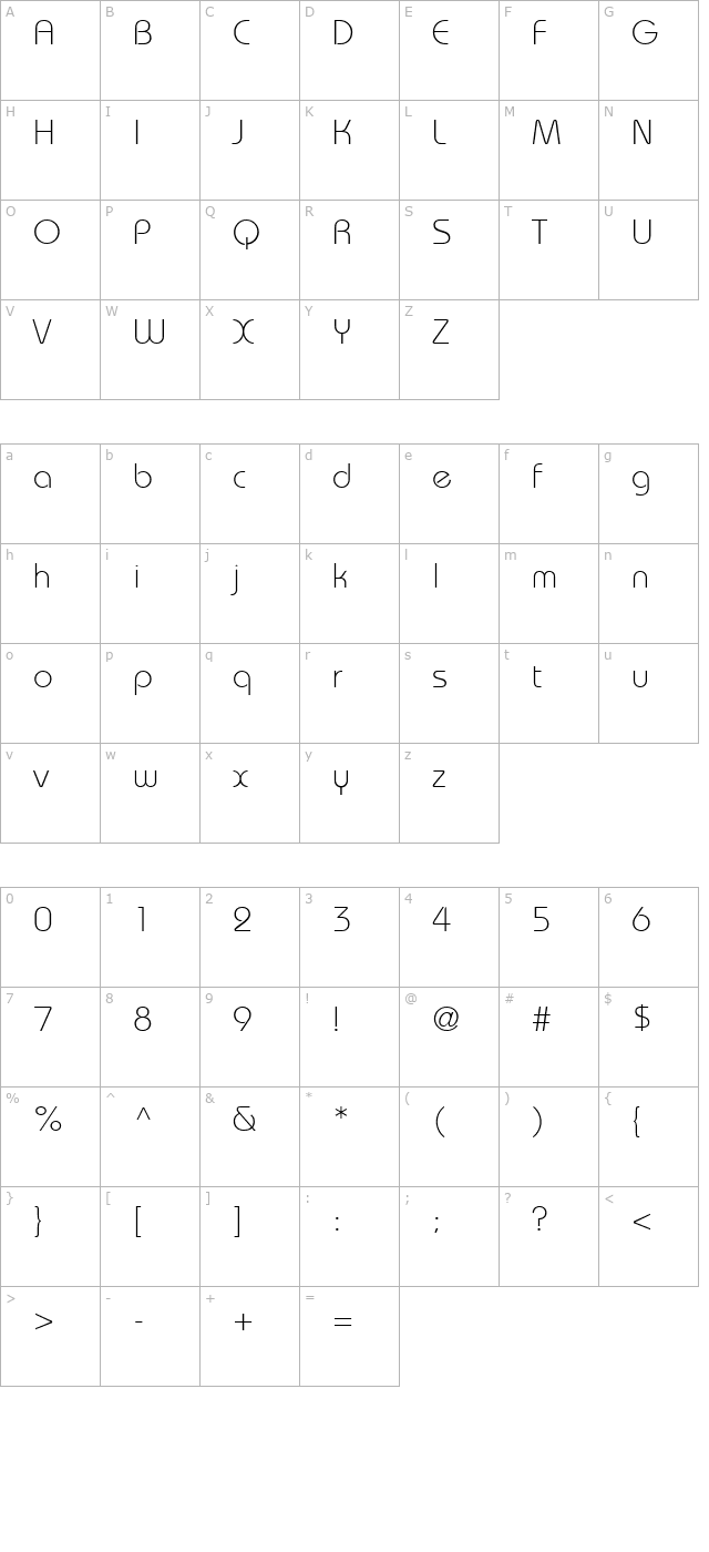 BordeauxLight Regular character map