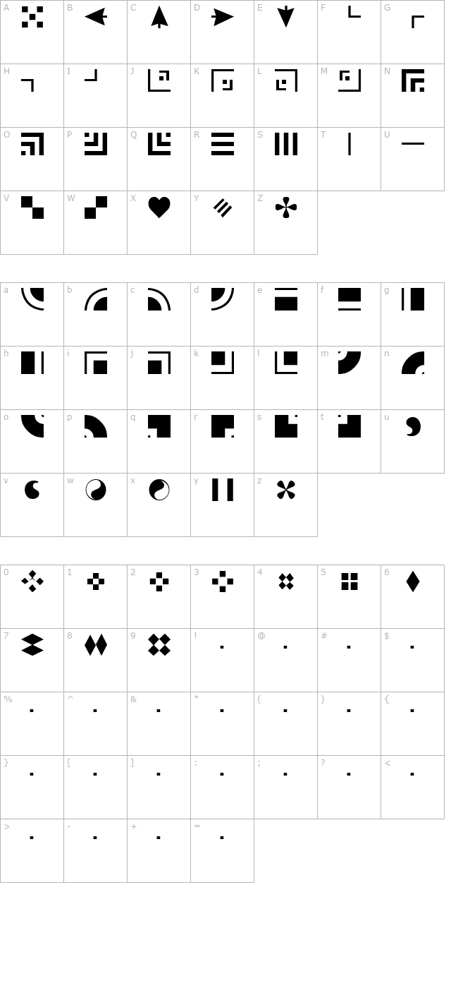 Borderbats-Geo Regular character map