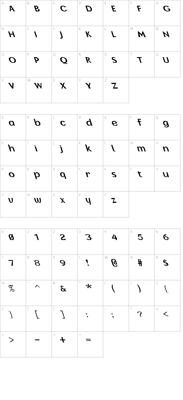 Borzoi Bold Lefty character map