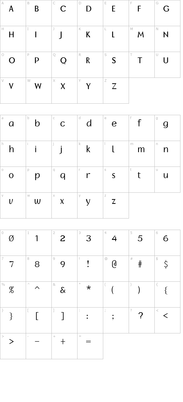 BorzoiRegular character map