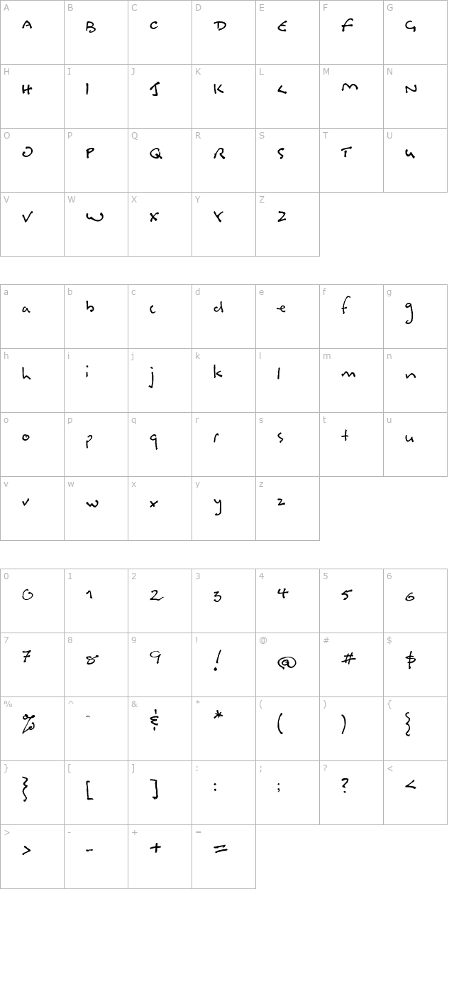 Bosin Tight character map