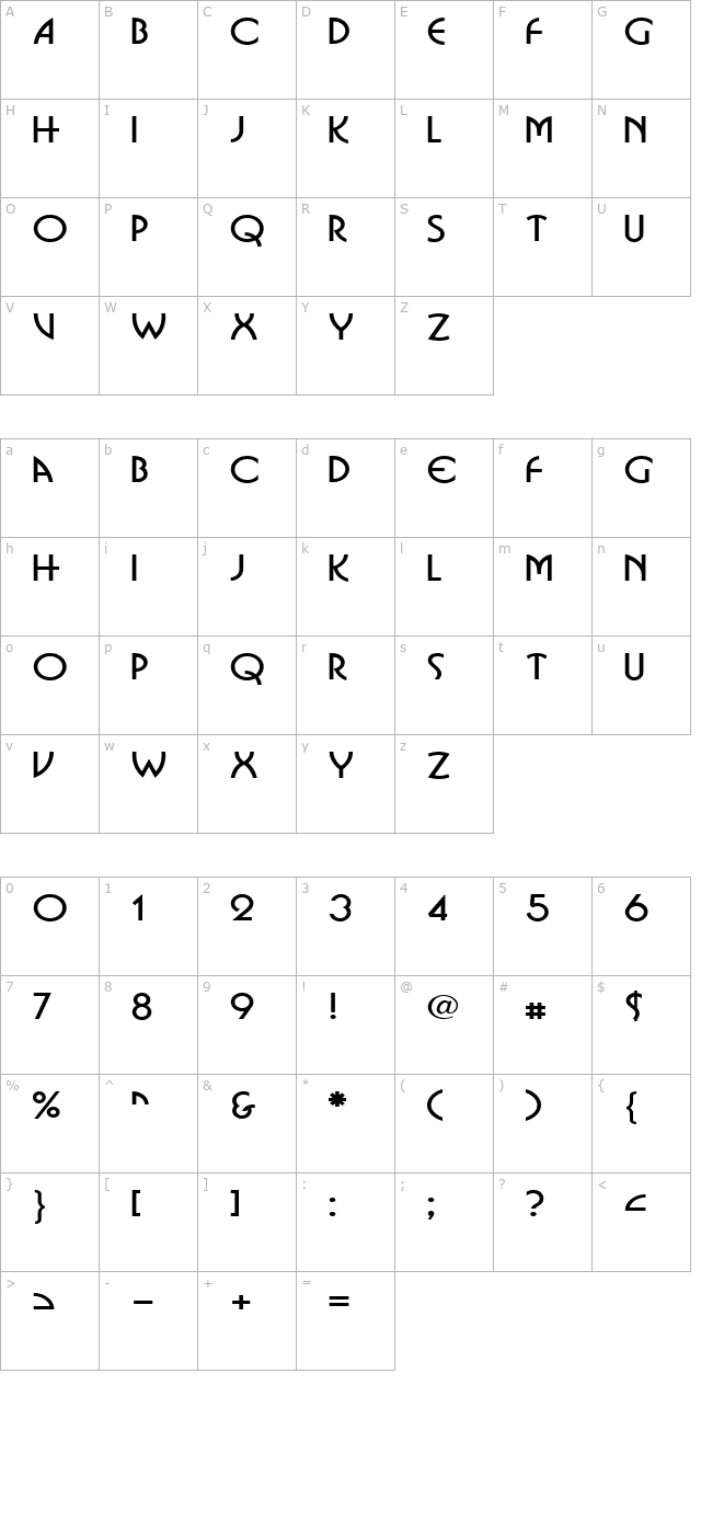 Bosnia Wide Normal character map