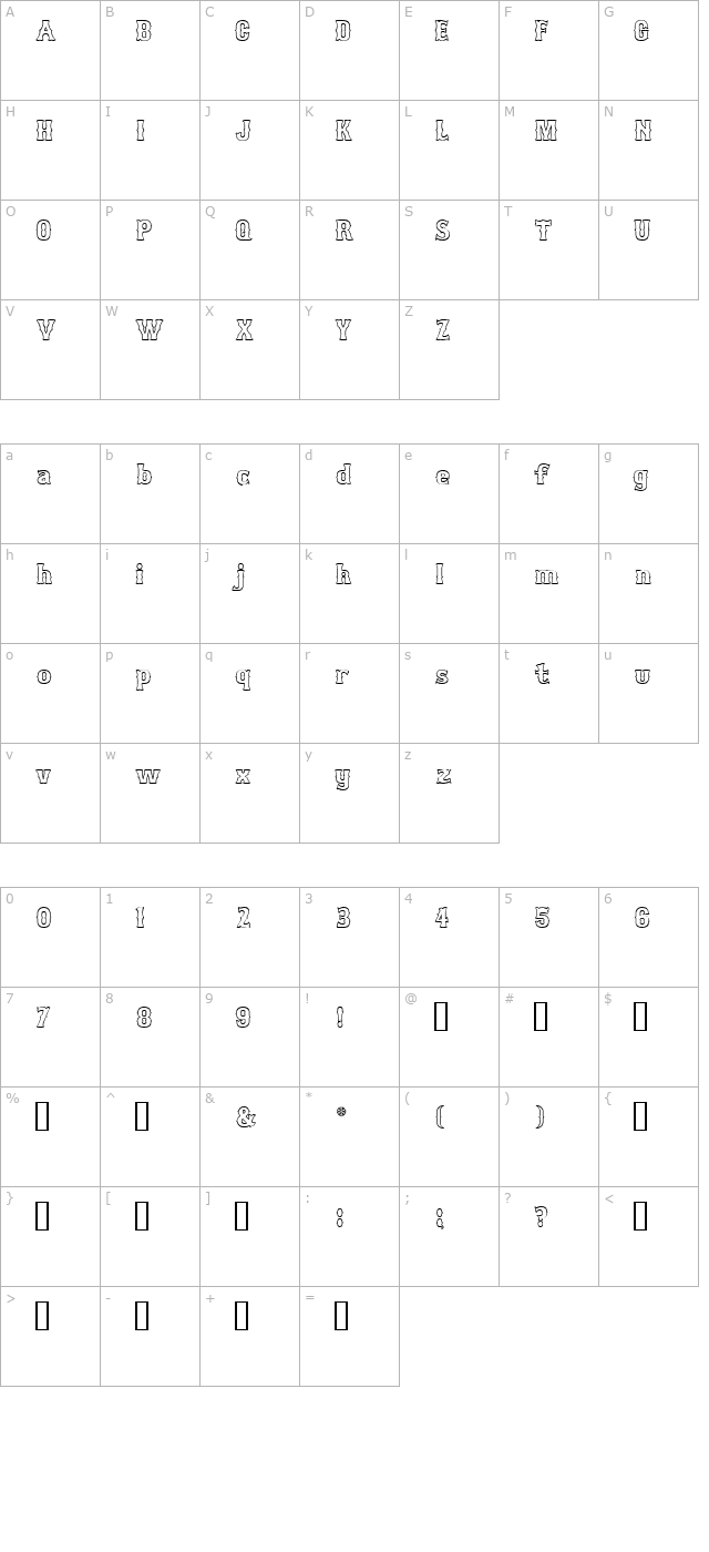 bosox-outline character map