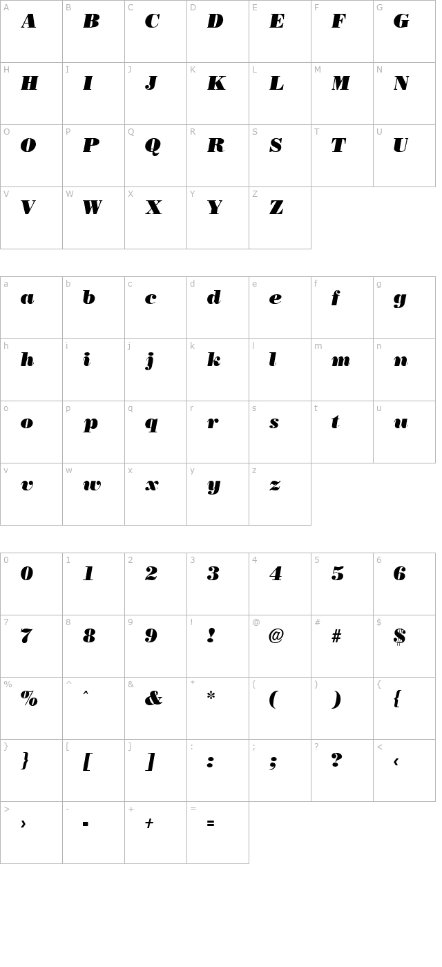 Boston Black Italic character map