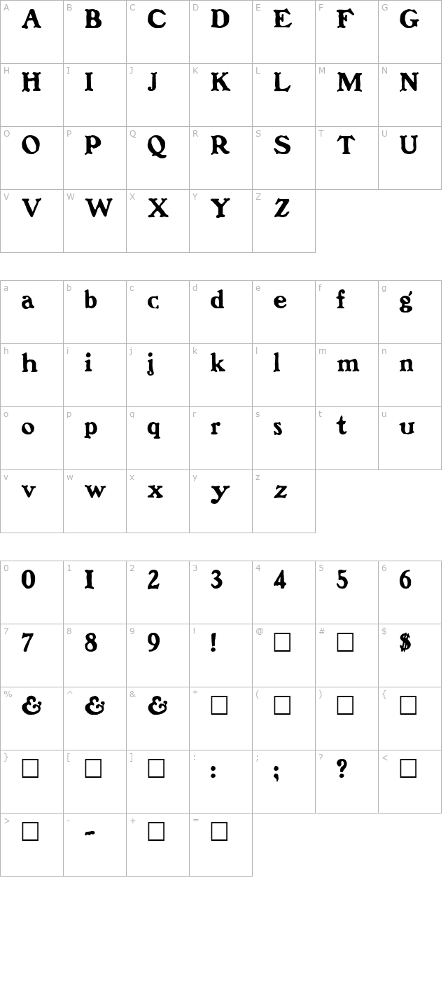 bostonia-regular character map