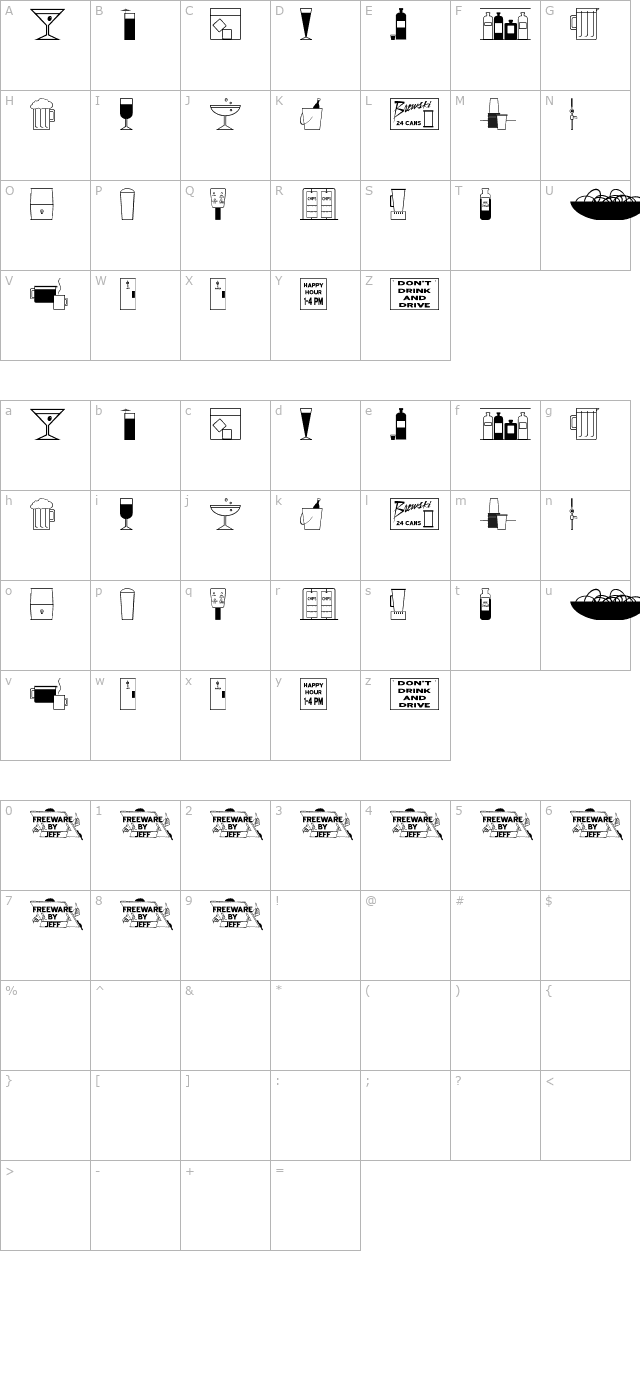 Bottles & Bars JL character map