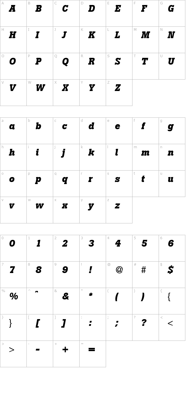 BottomLine-RegularItalic character map