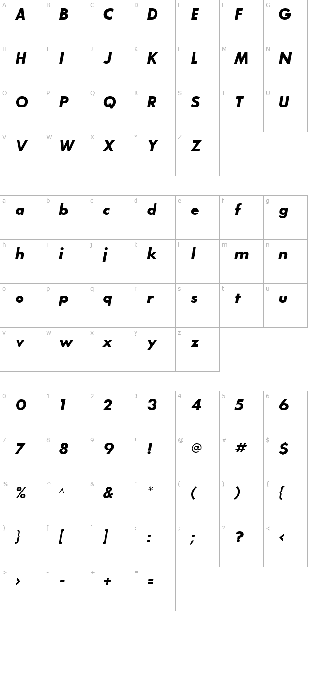 Bougan Black SSi Bold Italic character map