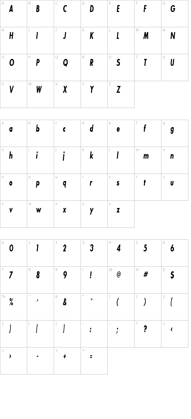 Bougan BlackCondensed SSi Bold Condensed Italic character map