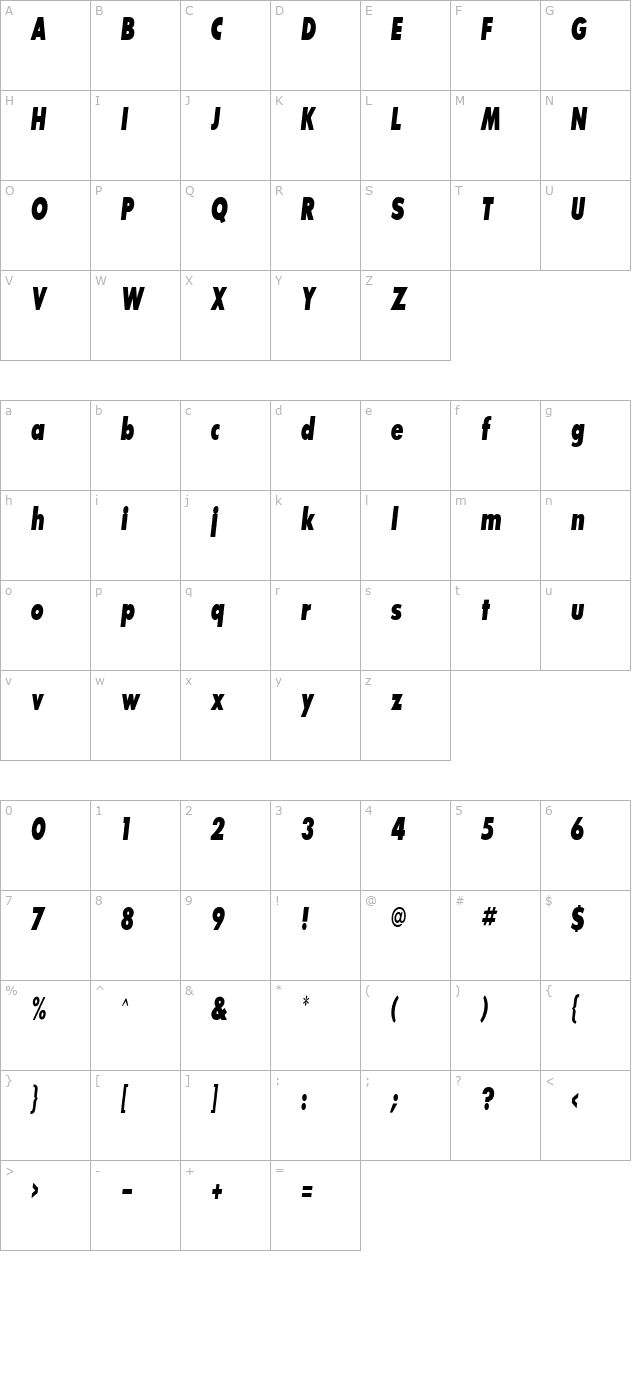 Bougan BlackCondensed SSi Bold character map