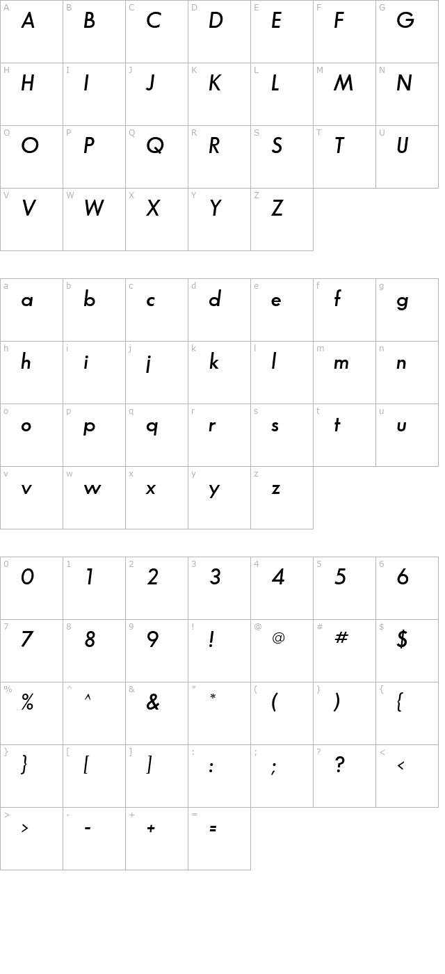 bougan-ssi-semi-bold-italic character map