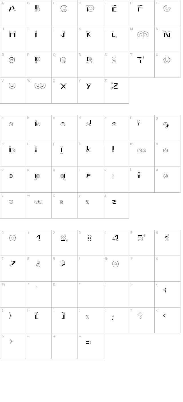 Boulons Tryout character map