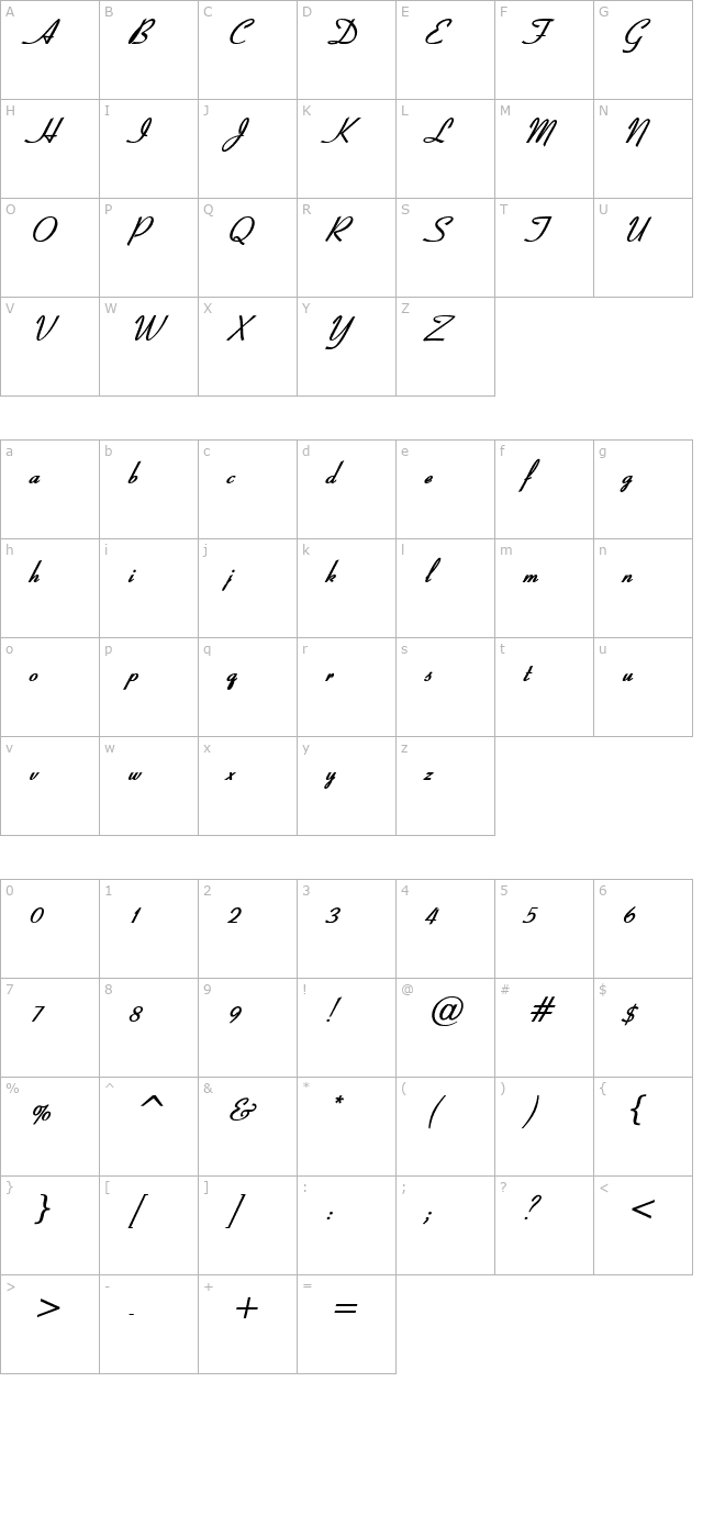 Bow Bold Italic character map