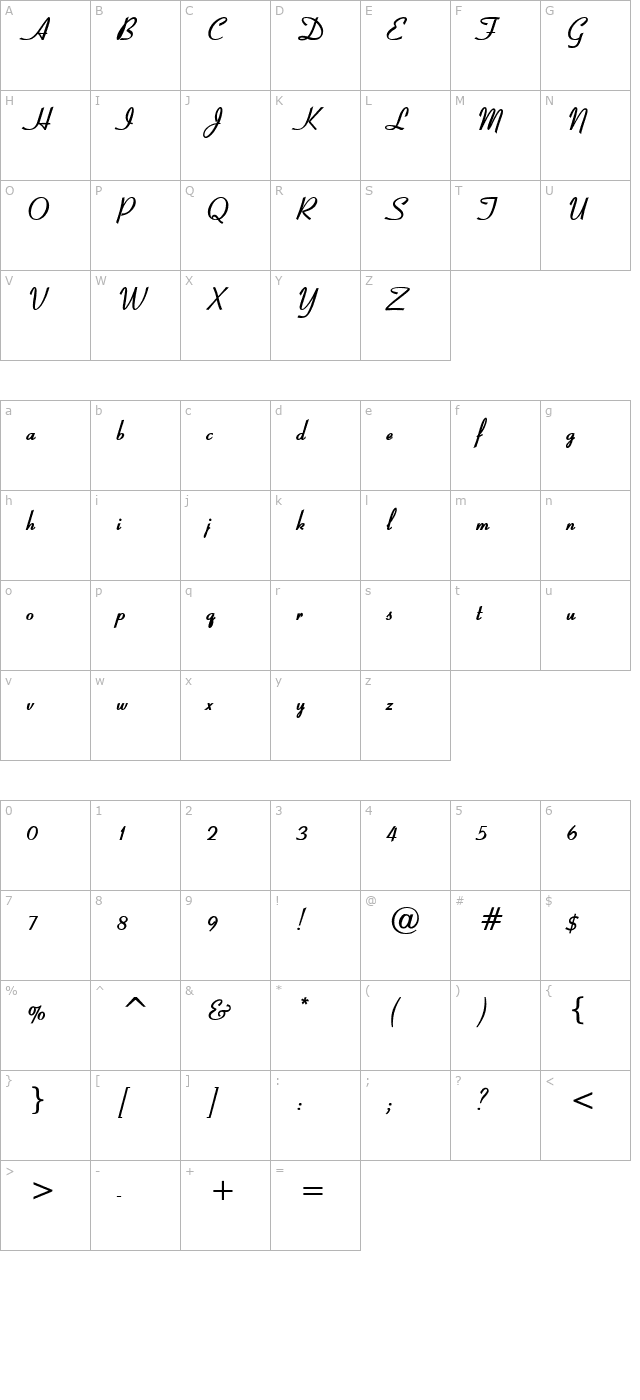 Bow Bold character map