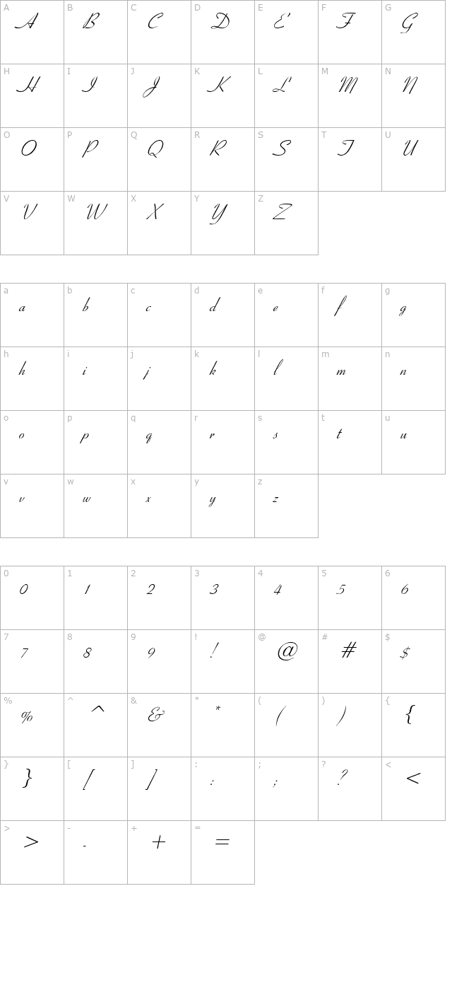 Bow Italic character map