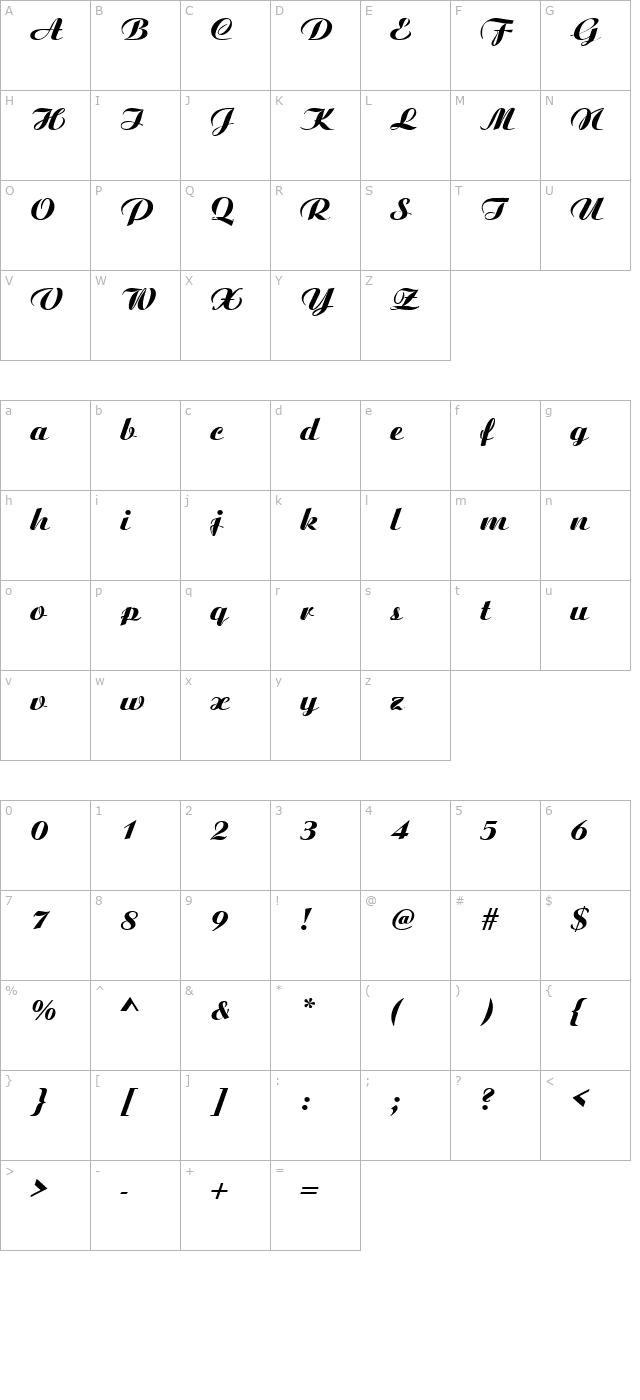 Boyarsky Bold Italic00 character map