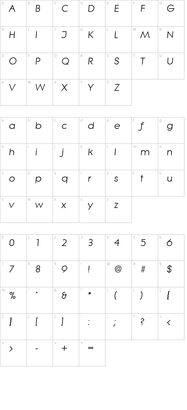 BradBecker Italic character map