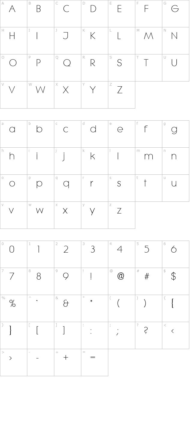 bradbecker-light character map