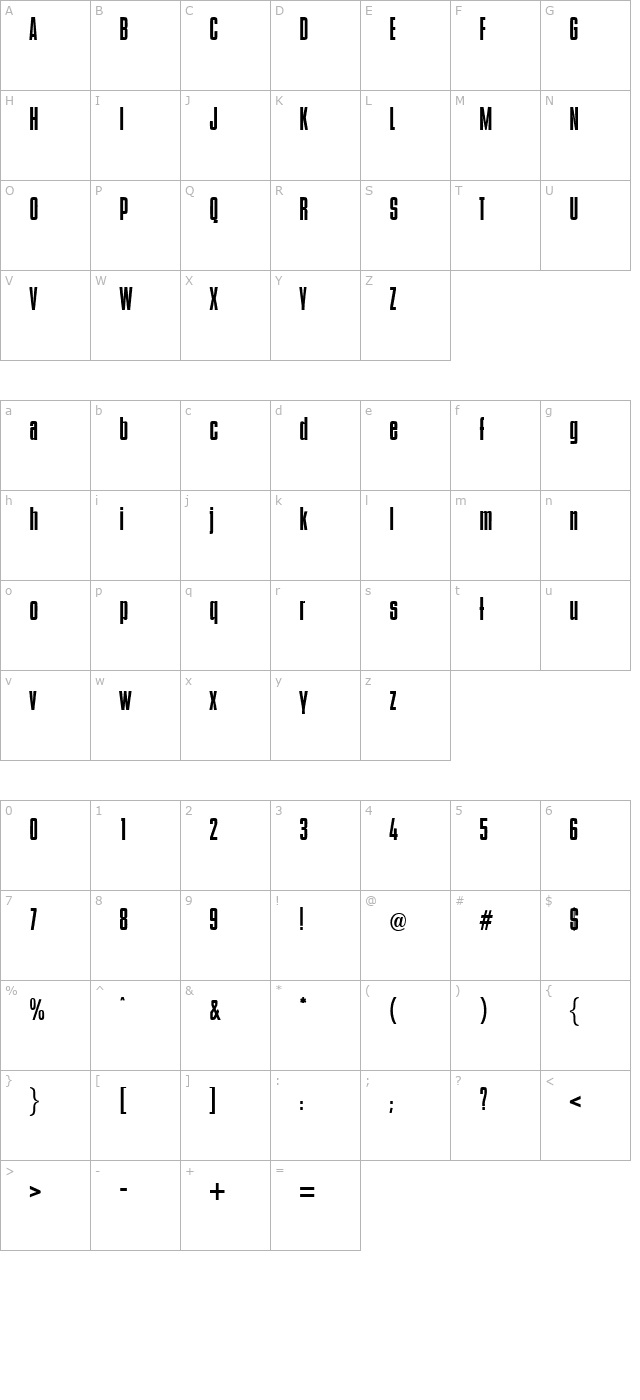 Bradshaw-Bold character map