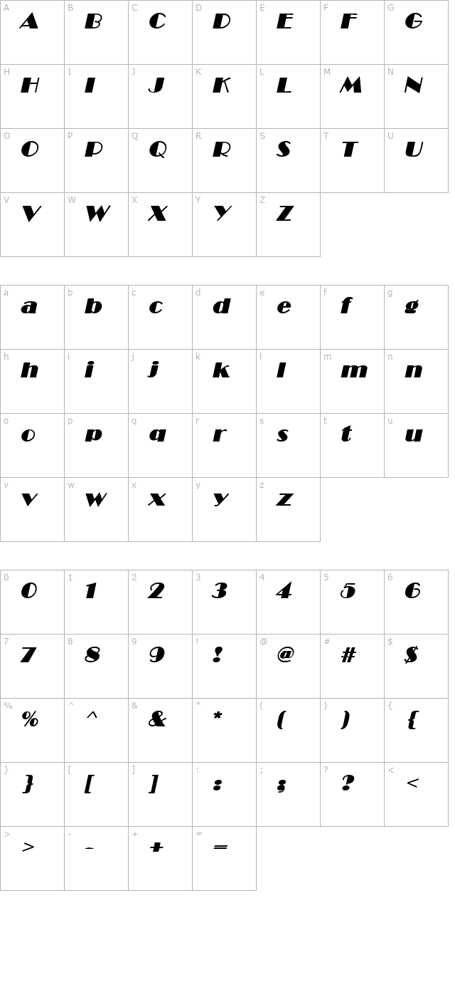 Brando BoldItalic character map