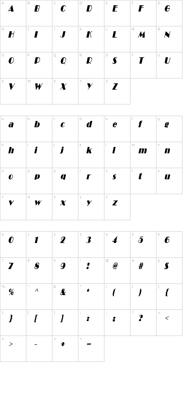 brando-condensed-bolditalic character map