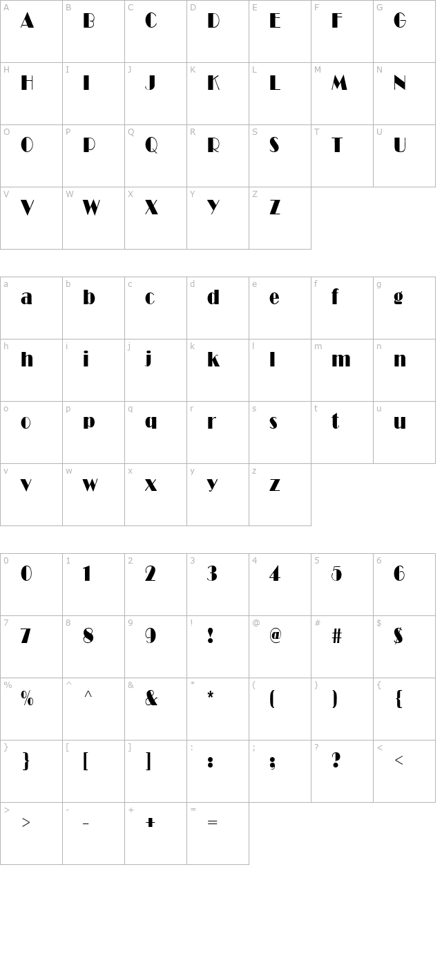 Brando Condensed Normal character map