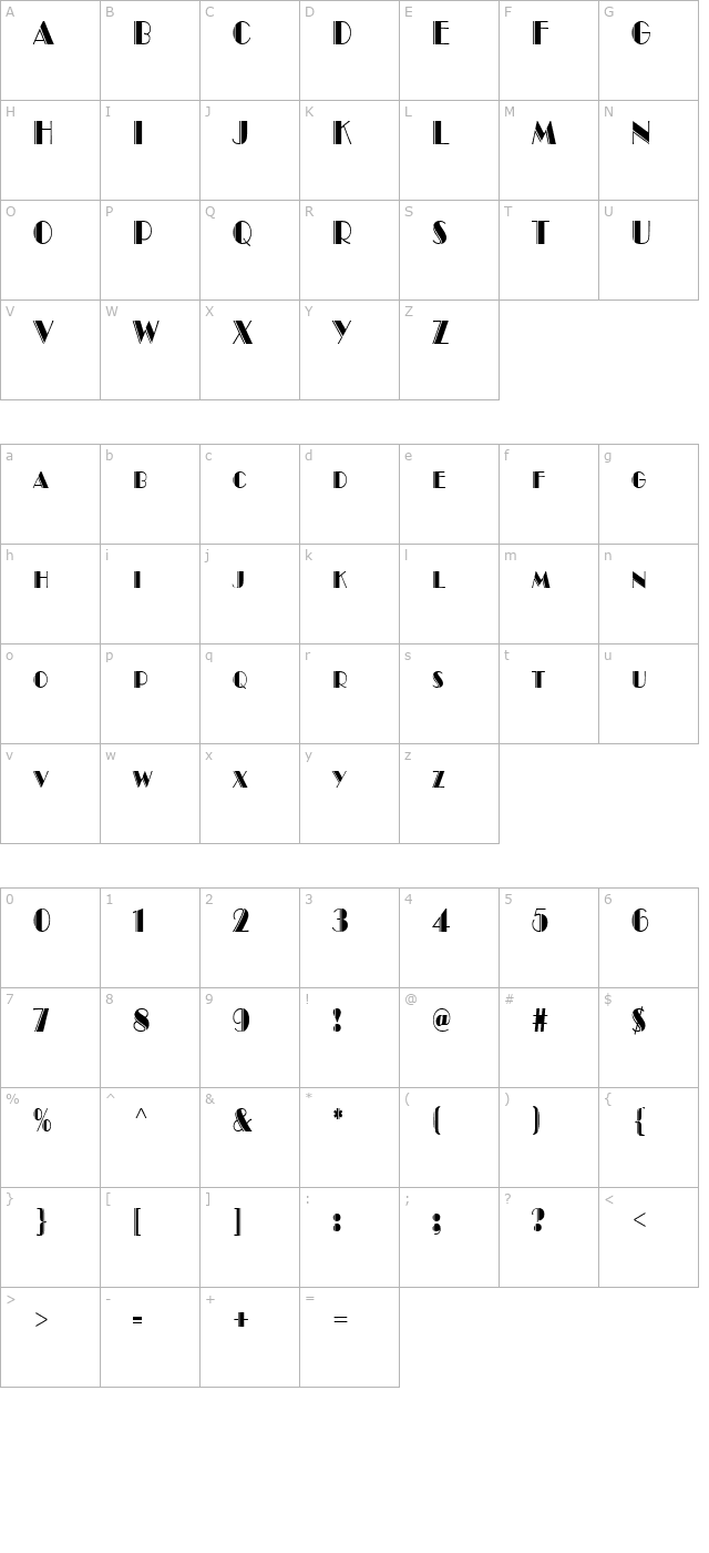 Brando Engraved Condensed Normal character map