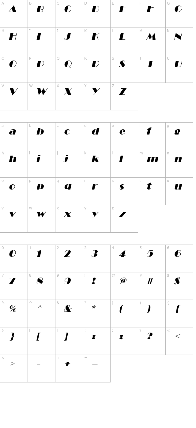 brando-italic character map