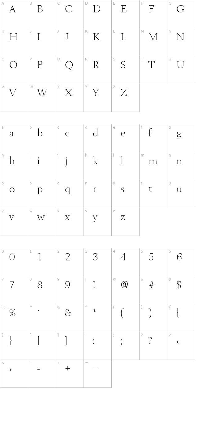 BrandonBecker-ExtraLight character map