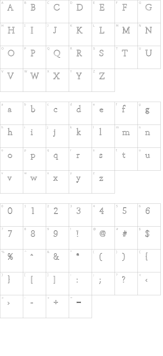 brandonbeckeroutline-exlight character map