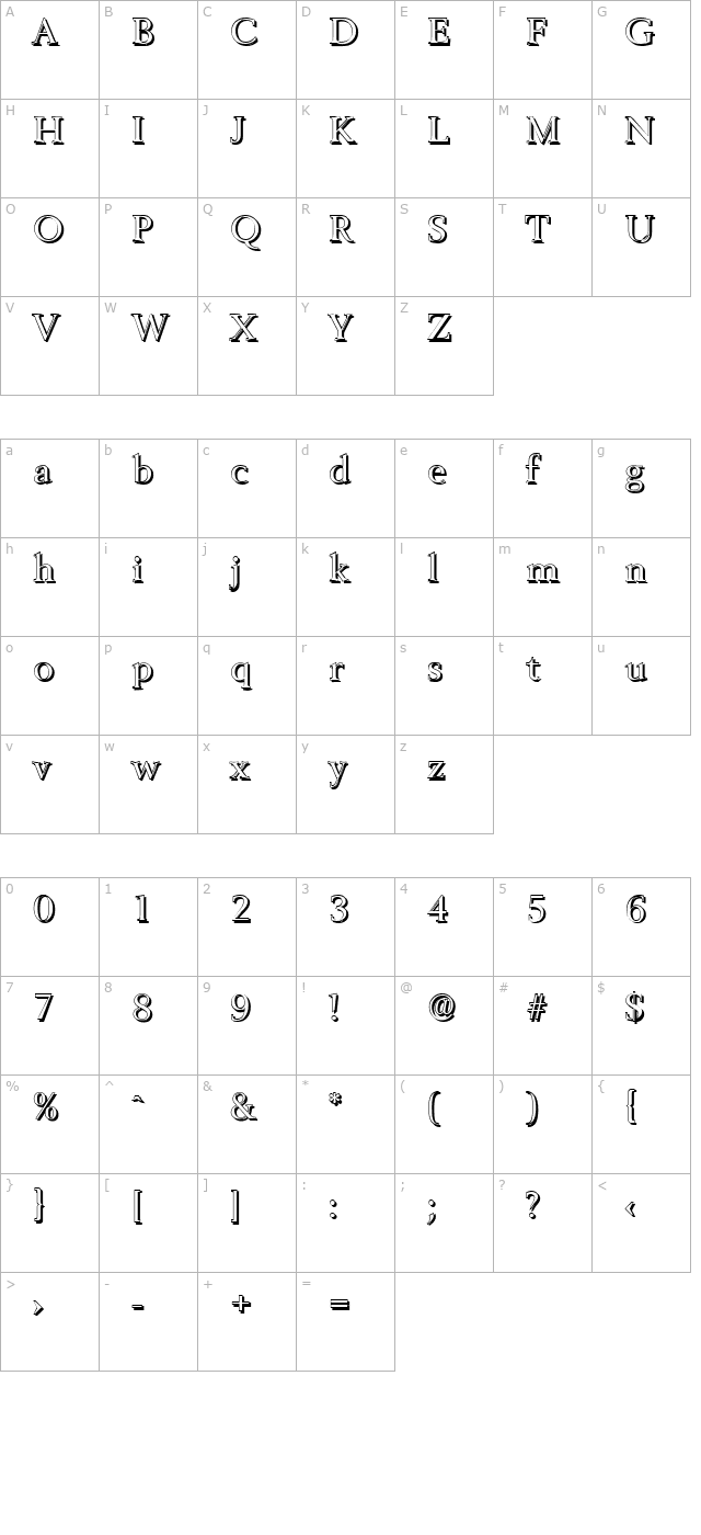 brandonbeckershadow-regular character map