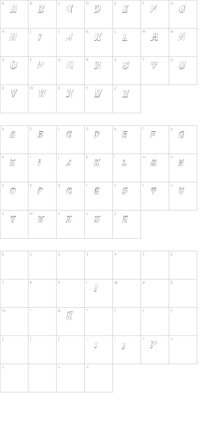 brashcapsoutline-italic character map