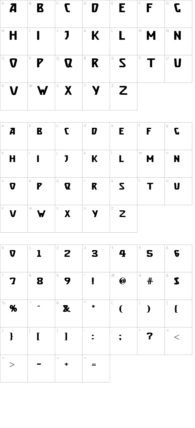 Brassett_Bold character map