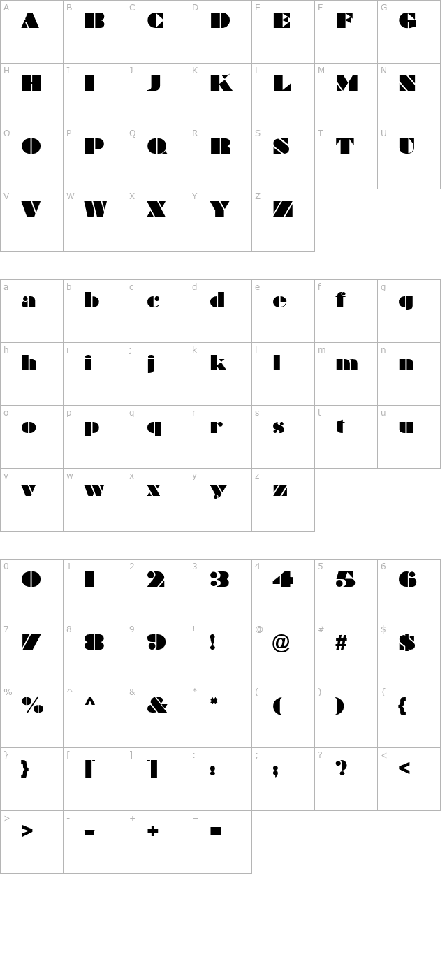 Bravado Regular character map