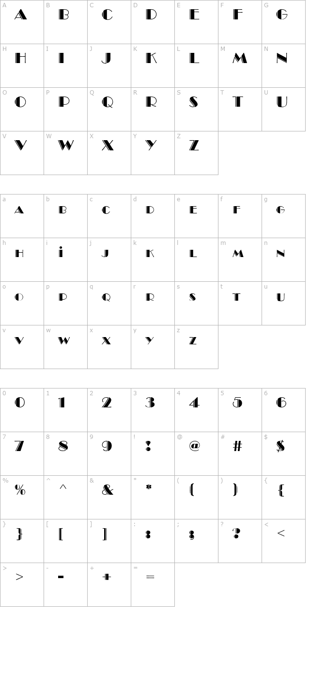 Bravo Engraved character map