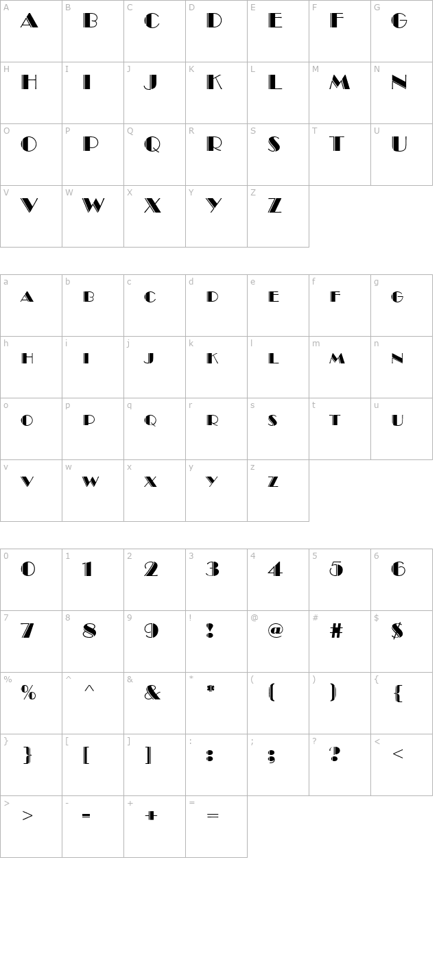 BravoEngraved character map