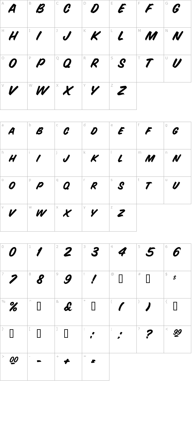 brendalauerscriptscapsssk-bold character map