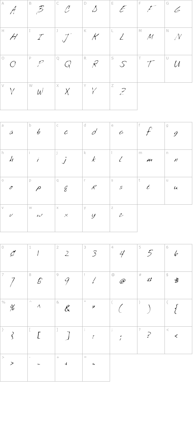 brendenshand-regular character map