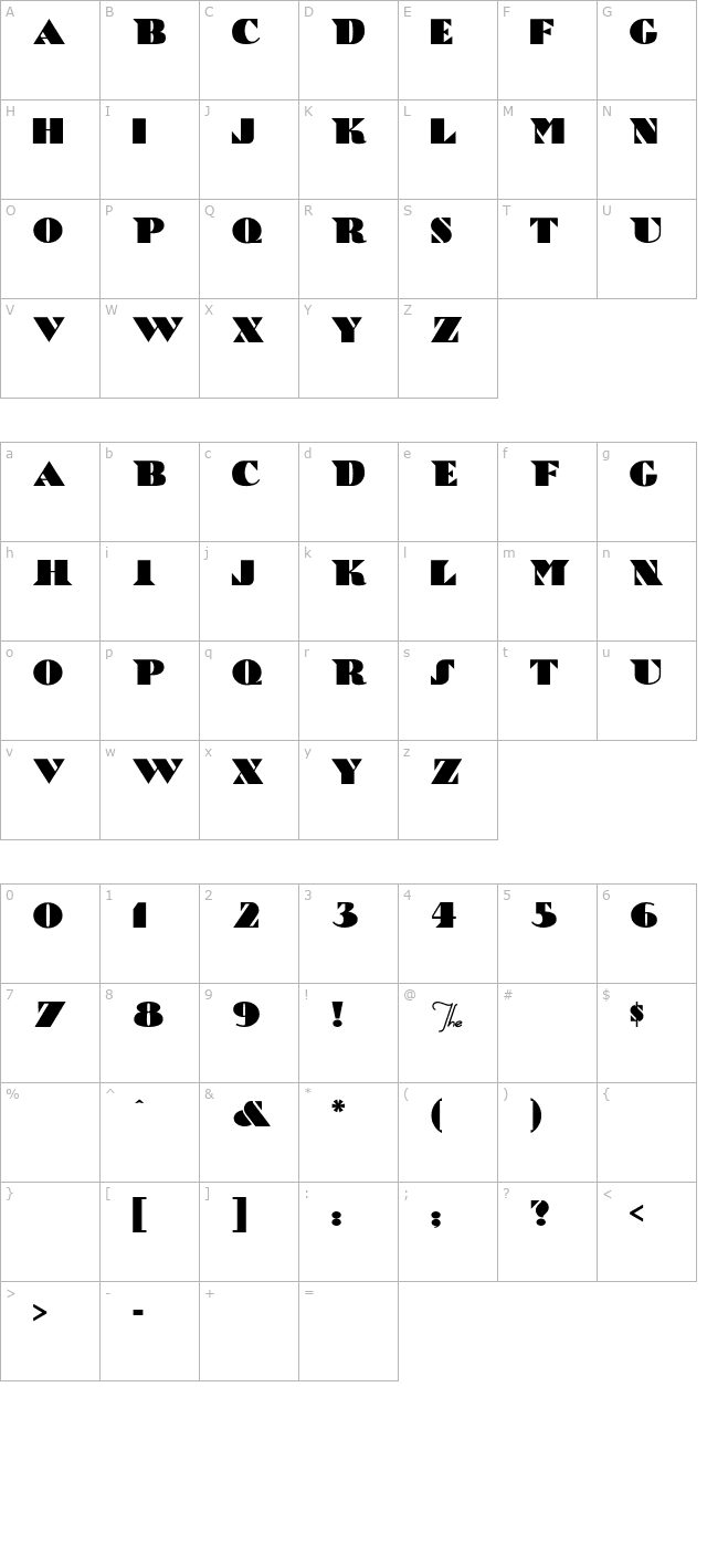 Bric-a-Braque character map