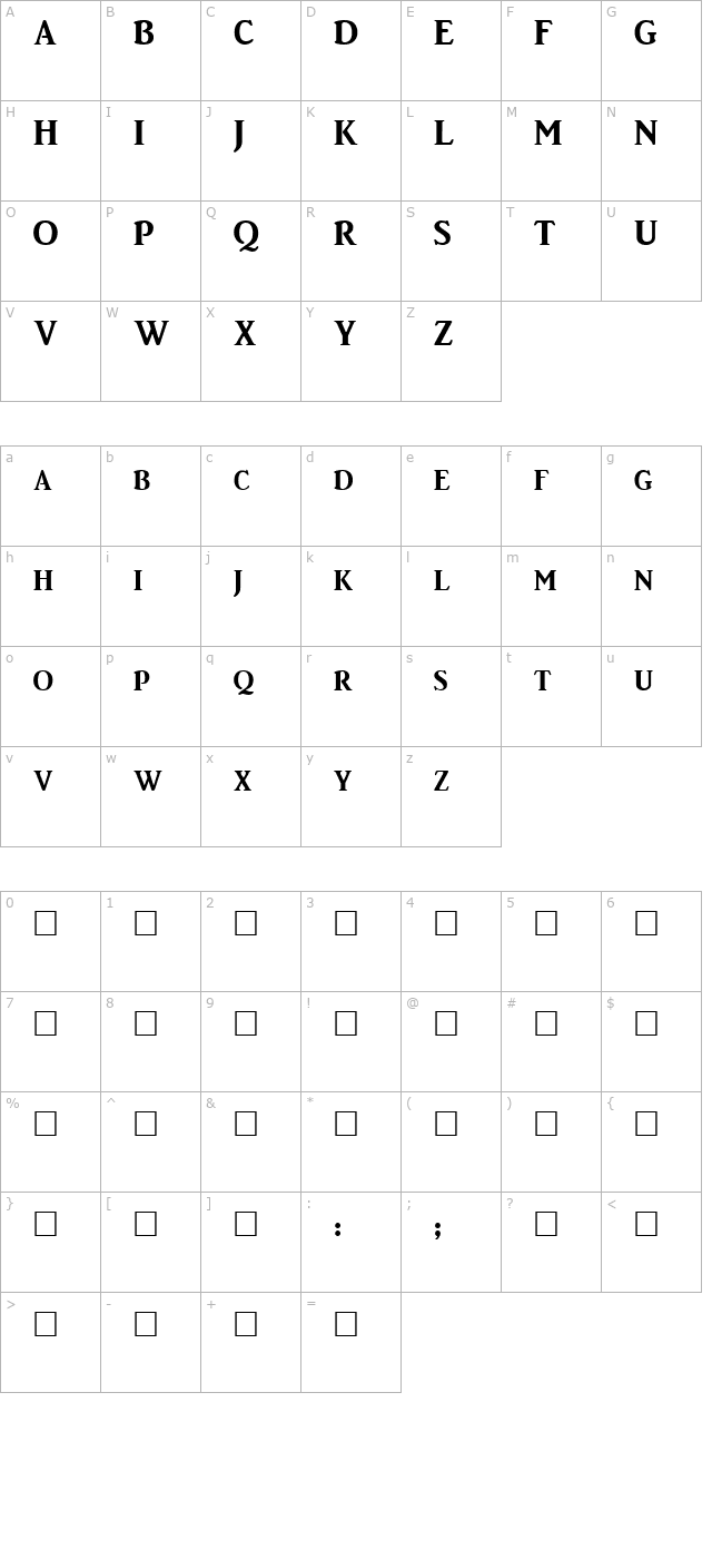 BrightonBold character map