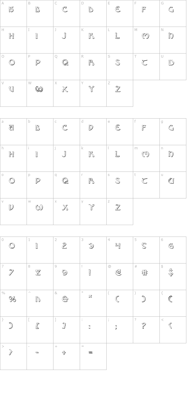 Brin Athyn Shadow character map